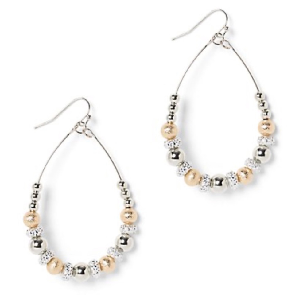 🟣 NY&Co Metal Beaded Drop Hoop Earrings NWT